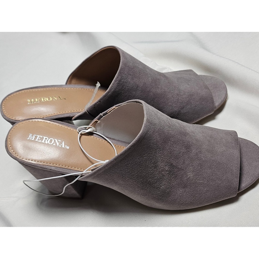 Merona DIDI Gray Suede Block Heel Mule Shoes Women's Size 8.5 New - Picture 10 of 14
